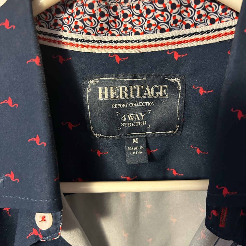 Heritage Blue Shirt with Red Flamingo Design